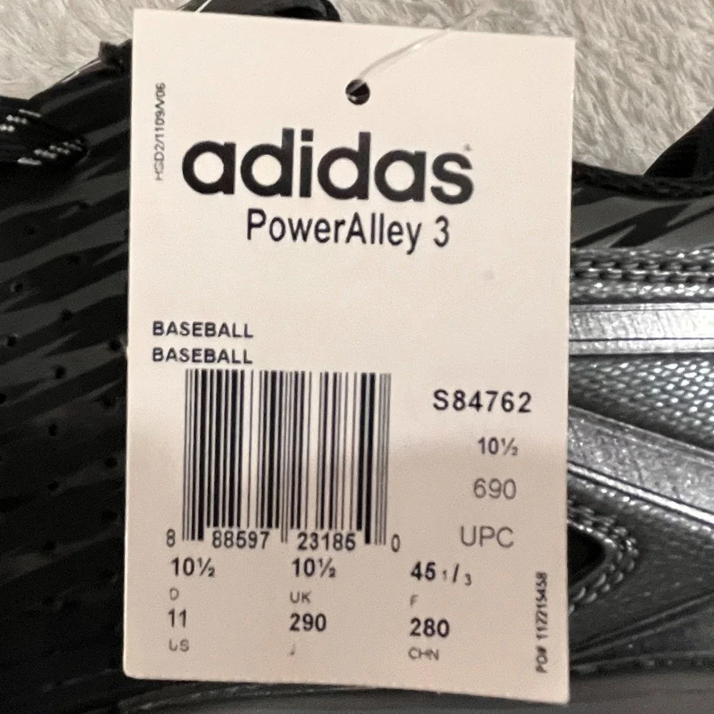 Adidas PowerAlley 3 Men's Metal Baseball Cleats Size 11 Black White (S84762)